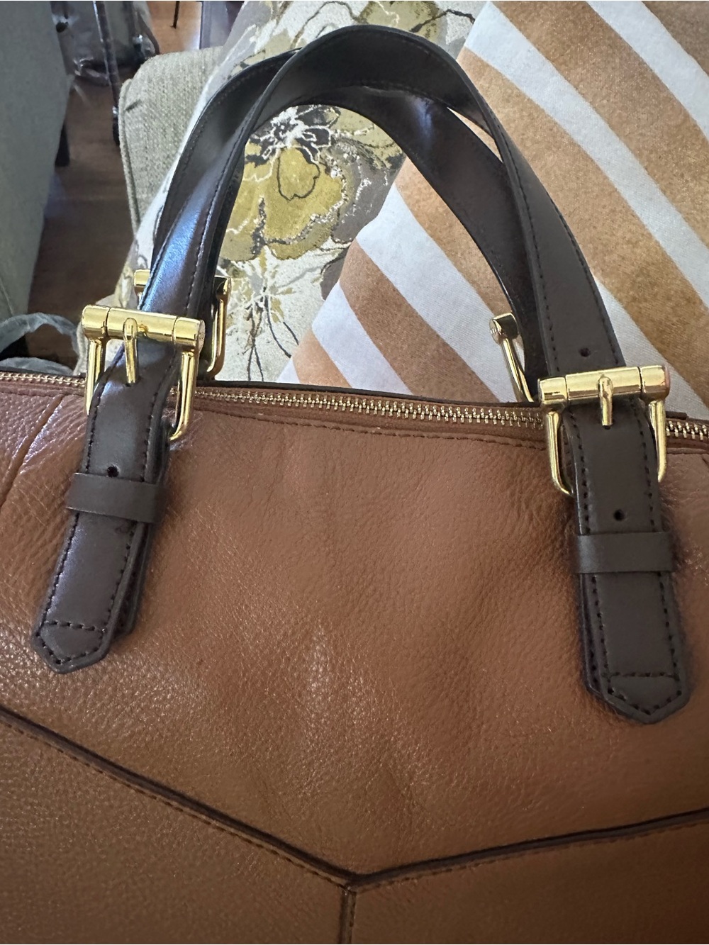 Lauren Ralph Lauren Large Chestnut Brown Luxury Leather Tote | Gold Hardware - Picture 13 of 16